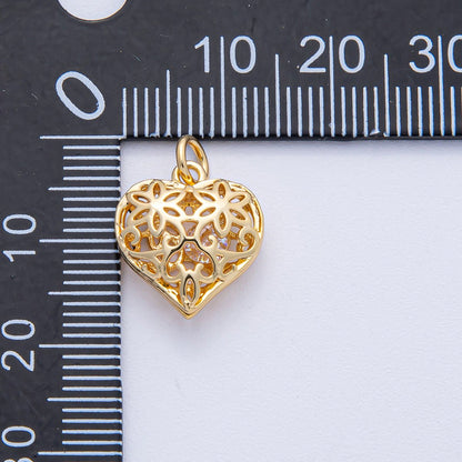 18K Gold Filled 15mm Filigree Open Chubby Heart Charm | AK037