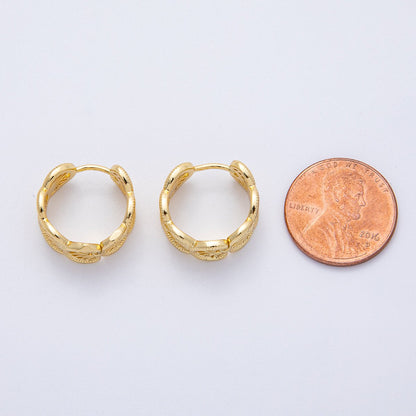 18K Gold Filled 15mm Geometric Filigree Huggie Hoop Earrings | T482