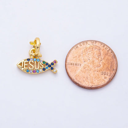 18K Gold Filled 15mm Ichthys Jesus Fish Religious Christian Multi Color Charm | AF1464