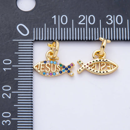 18K Gold Filled 15mm Ichthys Jesus Fish Religious Christian Multi Color Charm | AF1464
