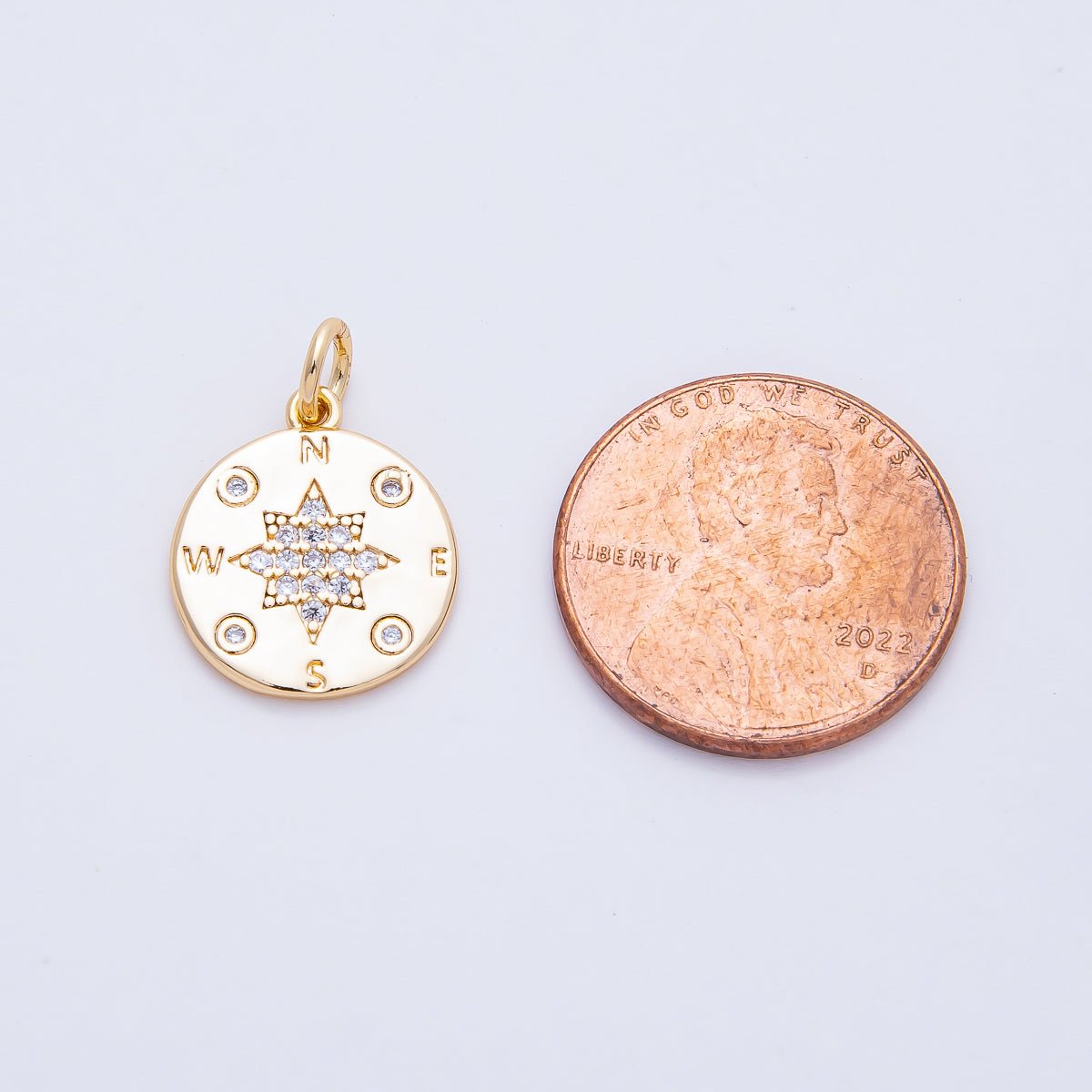 18K Gold Filled 15mm Micro Paved CZ Travel Compass North Star Charm | AF1459