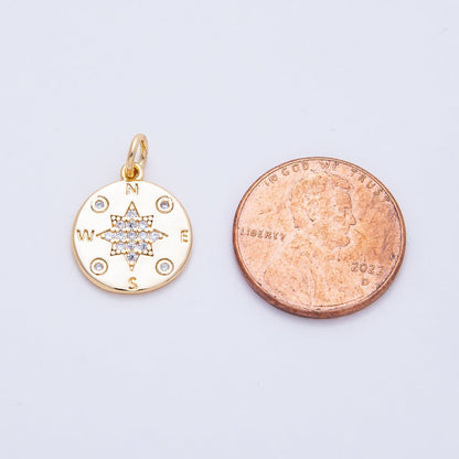 18K Gold Filled 15mm Micro Paved CZ Travel Compass North Star Charm | AF1459