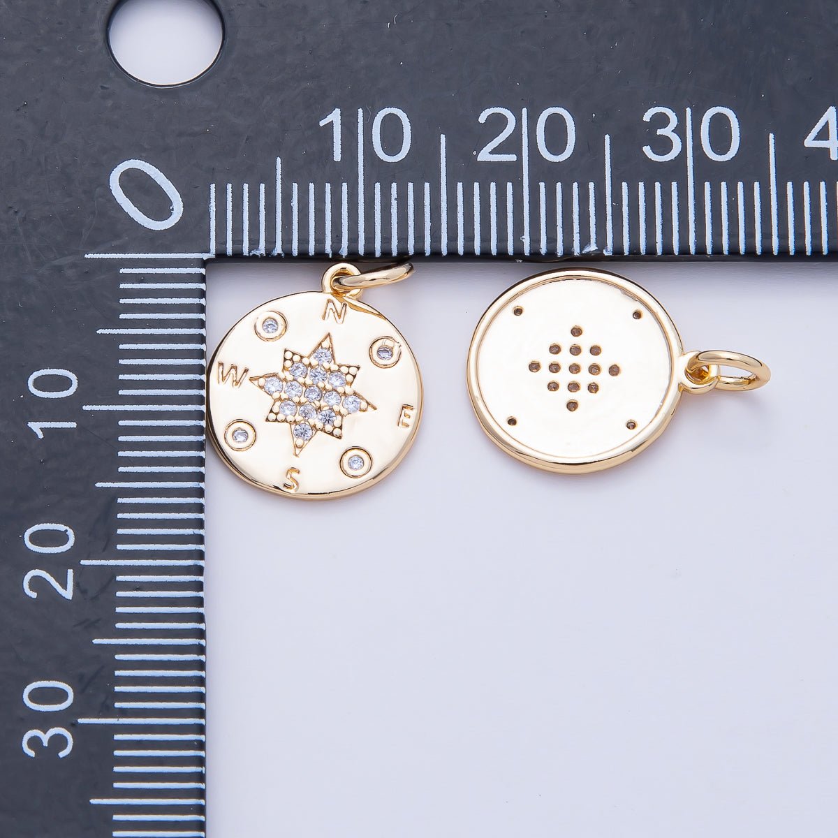 18K Gold Filled 15mm Micro Paved CZ Travel Compass North Star Charm | AF1459