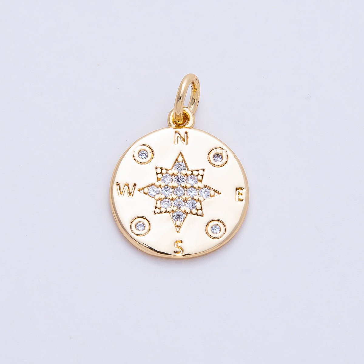 18K Gold Filled 15mm Micro Paved CZ Travel Compass North Star Charm | AF1459