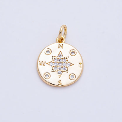 18K Gold Filled 15mm Micro Paved CZ Travel Compass North Star Charm | AF1459