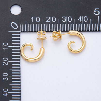 18K Gold Filled 15mm Minimalist Curled C-Shaped Hoop Earrings | AD1667