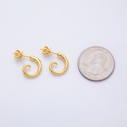 18K Gold Filled 15mm Minimalist Curled C-Shaped Hoop Earrings | AD1667