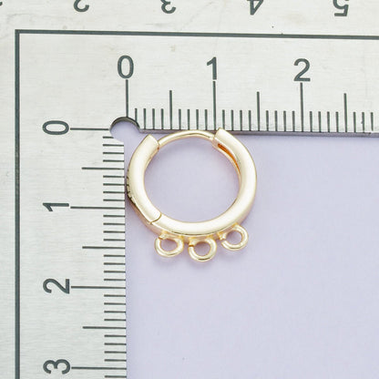 18K Gold Filled 15mm Minimalist Triple Open Loop Drop Huggie Earrings | Findings-00108