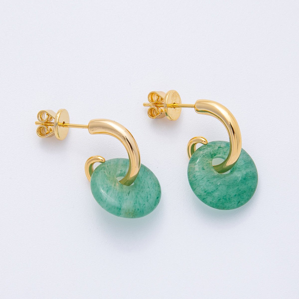 18K Gold Filled 15mm Natural Gemstone Curled C-Shaped Drop Hoop Earrings | AD1668 - AD1671