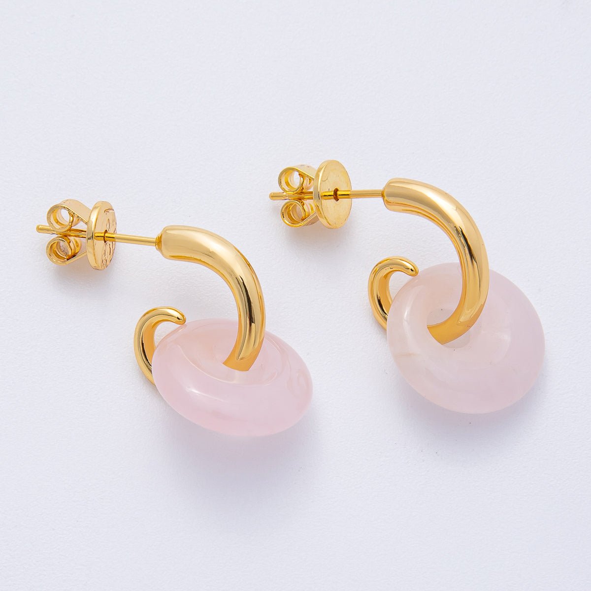 18K Gold Filled 15mm Natural Gemstone Curled C-Shaped Drop Hoop Earrings | AD1668 - AD1671