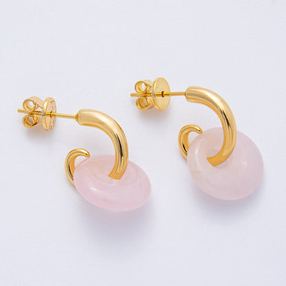 18K Gold Filled 15mm Natural Gemstone Curled C-Shaped Drop Hoop Earrings | AD1668 - AD1671