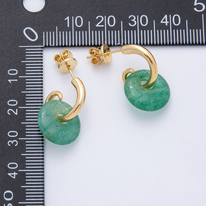 18K Gold Filled 15mm Natural Gemstone Curled C-Shaped Drop Hoop Earrings | AD1668 - AD1671