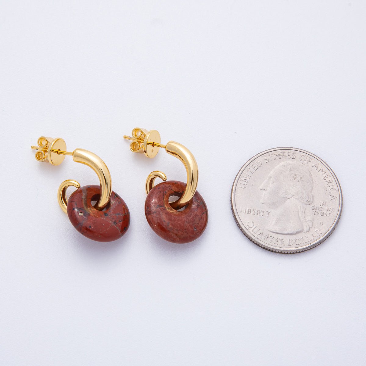 18K Gold Filled 15mm Natural Gemstone Curled C-Shaped Drop Hoop Earrings | AD1668 - AD1671