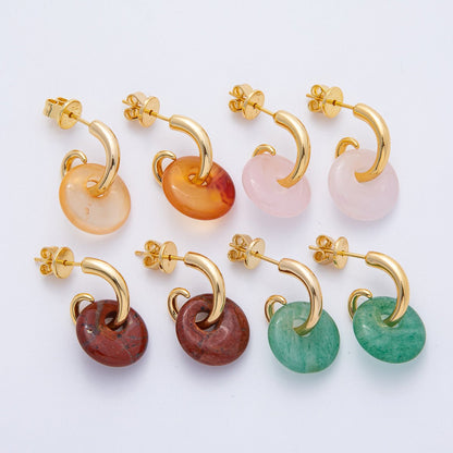 18K Gold Filled 15mm Natural Gemstone Curled C-Shaped Drop Hoop Earrings | AD1668 - AD1671