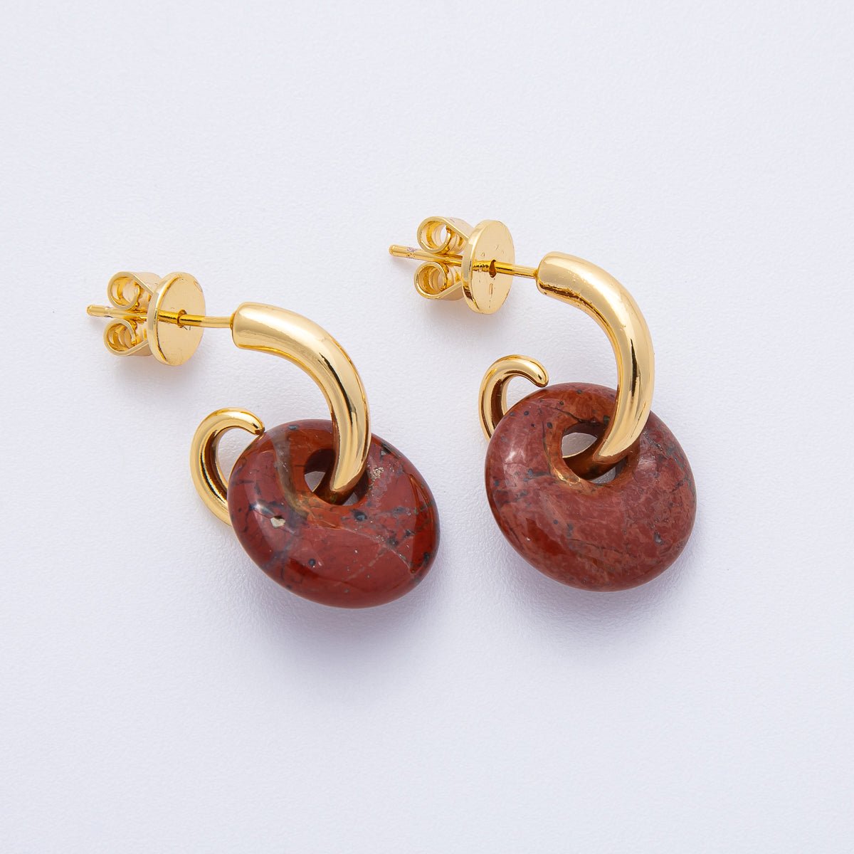 18K Gold Filled 15mm Natural Gemstone Curled C-Shaped Drop Hoop Earrings | AD1668 - AD1671
