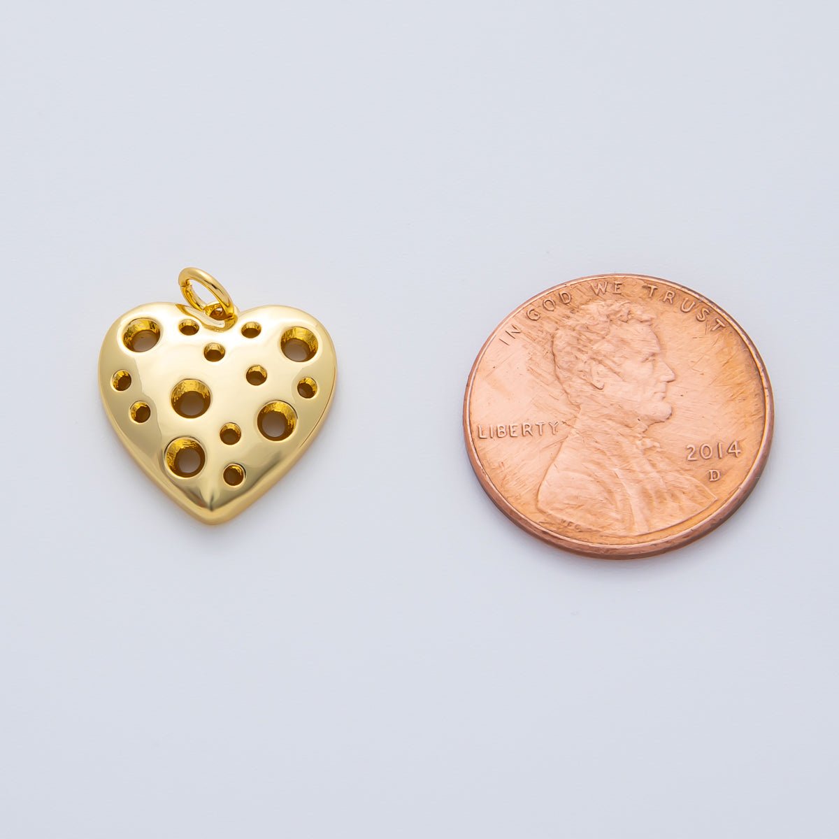 18K Gold Filled 15mm Open Dotted Cheese Heart Charm | AF1413