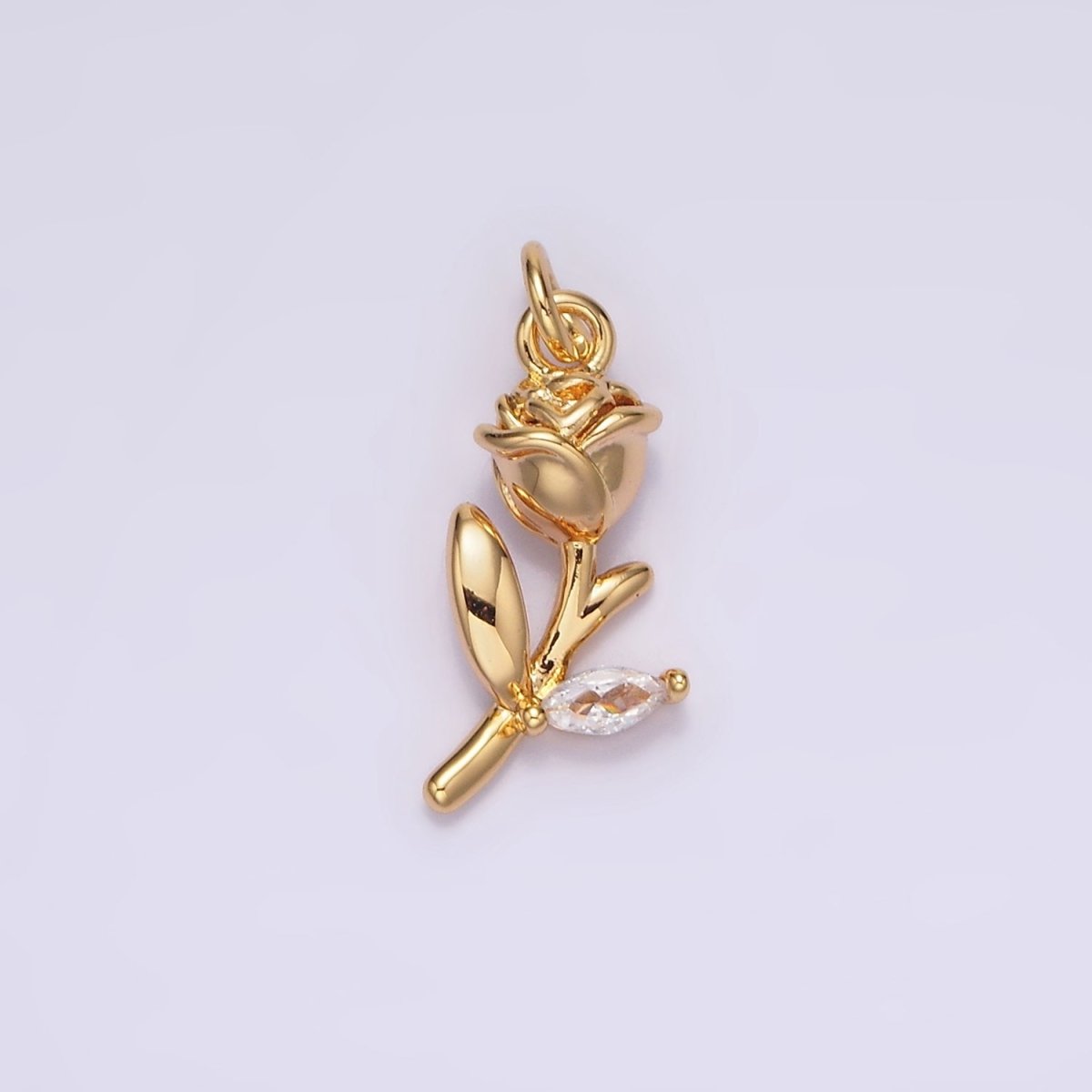 18K Gold Filled 15mm Marquise CZ Leaf Rose Flower 3D Multidimensional Charm | N1762