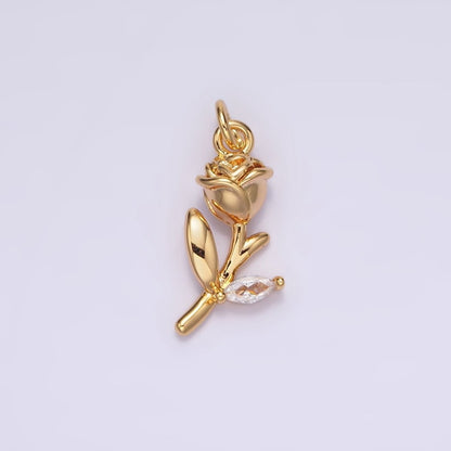 18K Gold Filled 15mm Marquise CZ Leaf Rose Flower 3D Multidimensional Charm | N1762