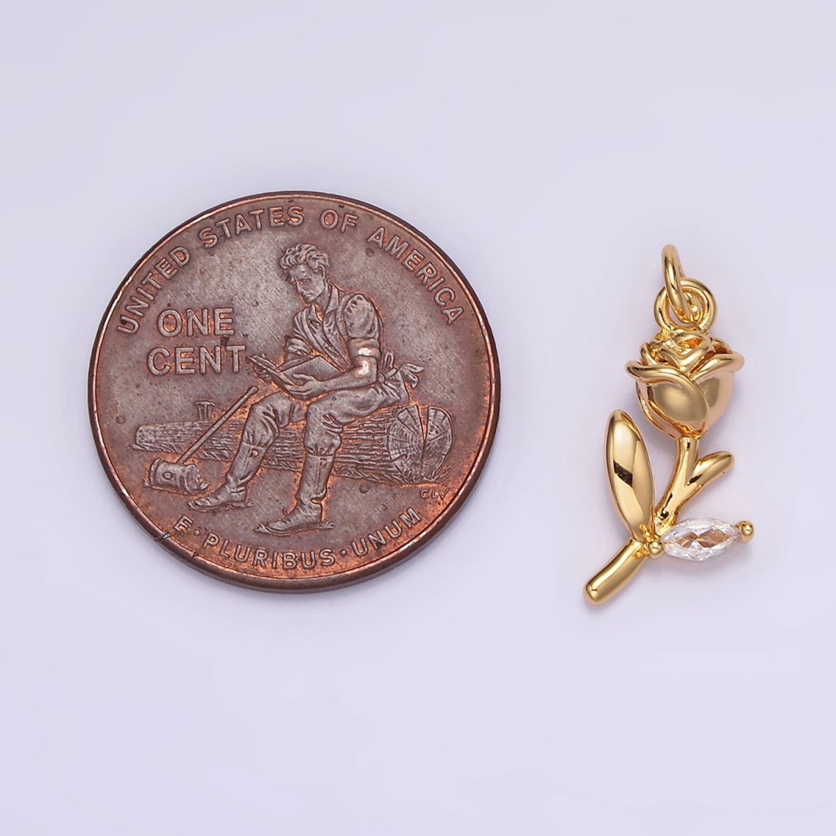 18K Gold Filled 15mm Marquise CZ Leaf Rose Flower 3D Multidimensional Charm | N1762