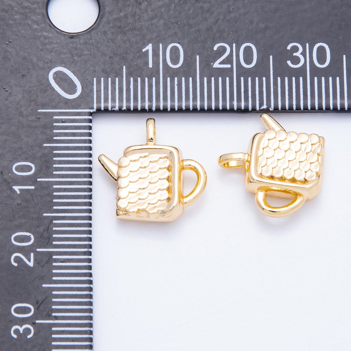 18K Gold Filled 15mm Textured Coffee Teapot Pendant | Charms-00421