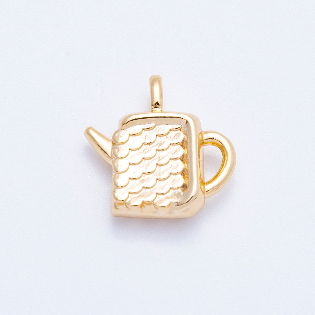 18K Gold Filled 15mm Textured Coffee Teapot Pendant | Charms-00421