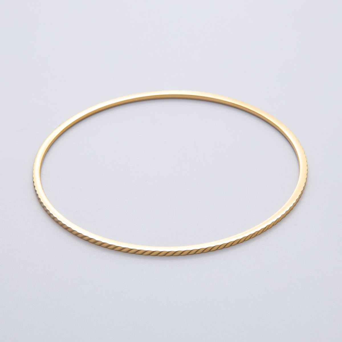 18K Gold Filled 1.5mm Thin Wavy Ribbed Bangle Bracelet | WA-1413