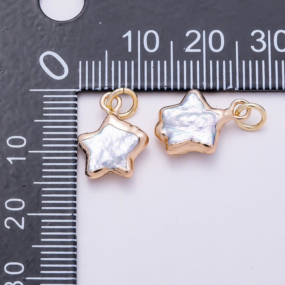 18K Gold Filled 15mm White Freshwater Pearl Foil Celestial Star Charm | Charms-01371
