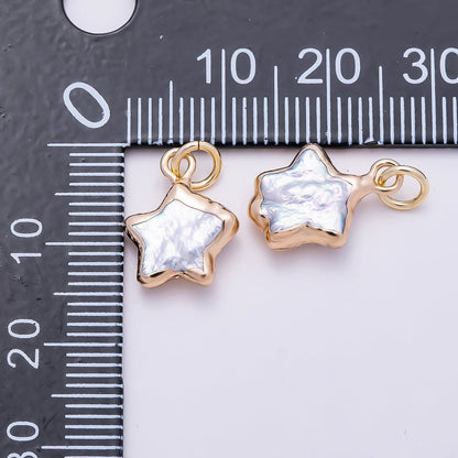 18K Gold Filled 15mm White Freshwater Pearl Foil Celestial Star Charm | Charms-01371