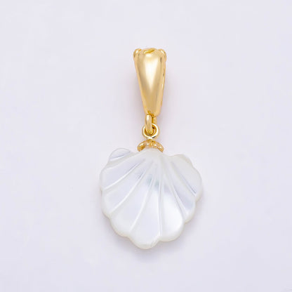 18K Gold Filled 15mm White Scallop Sea Shell Pearl Pendant | Charms-01410