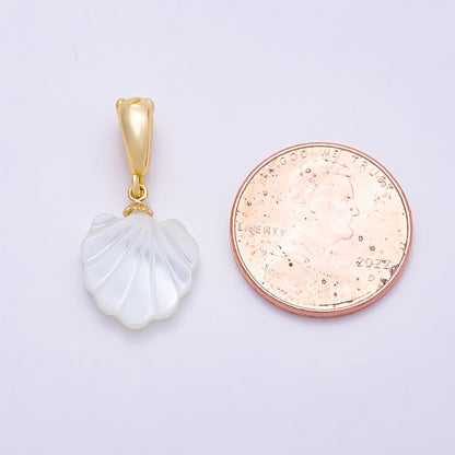 18K Gold Filled 15mm White Scallop Sea Shell Pearl Pendant | Charms-01410