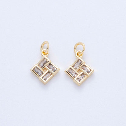 18K Gold Filled 16.5mm Baguette CZ Rectangular Linked Square Charm | AF823
