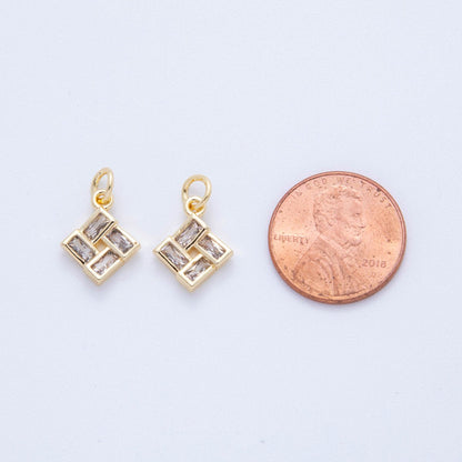 18K Gold Filled 16.5mm Baguette CZ Rectangular Linked Square Charm | AF823