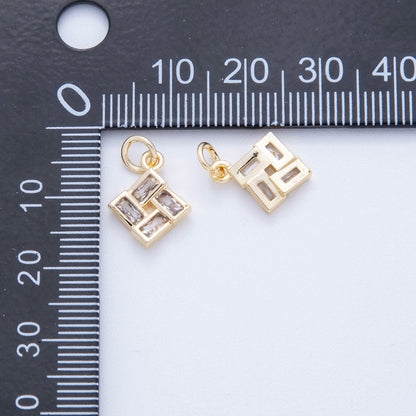 18K Gold Filled 16.5mm Baguette CZ Rectangular Linked Square Charm | AF823