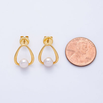 18K Gold Filled 17mm Shell Pearl Open Teardrop Stud Earrings | Q075