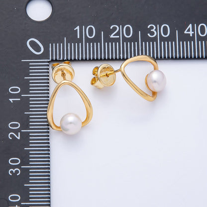 18K Gold Filled 17mm Shell Pearl Open Teardrop Stud Earrings | Q075