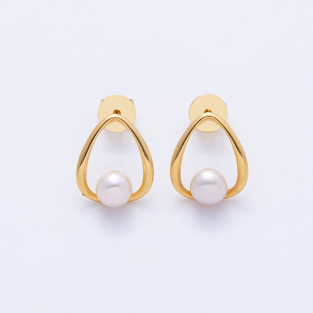 18K Gold Filled 17mm Shell Pearl Open Teardrop Stud Earrings | Q075