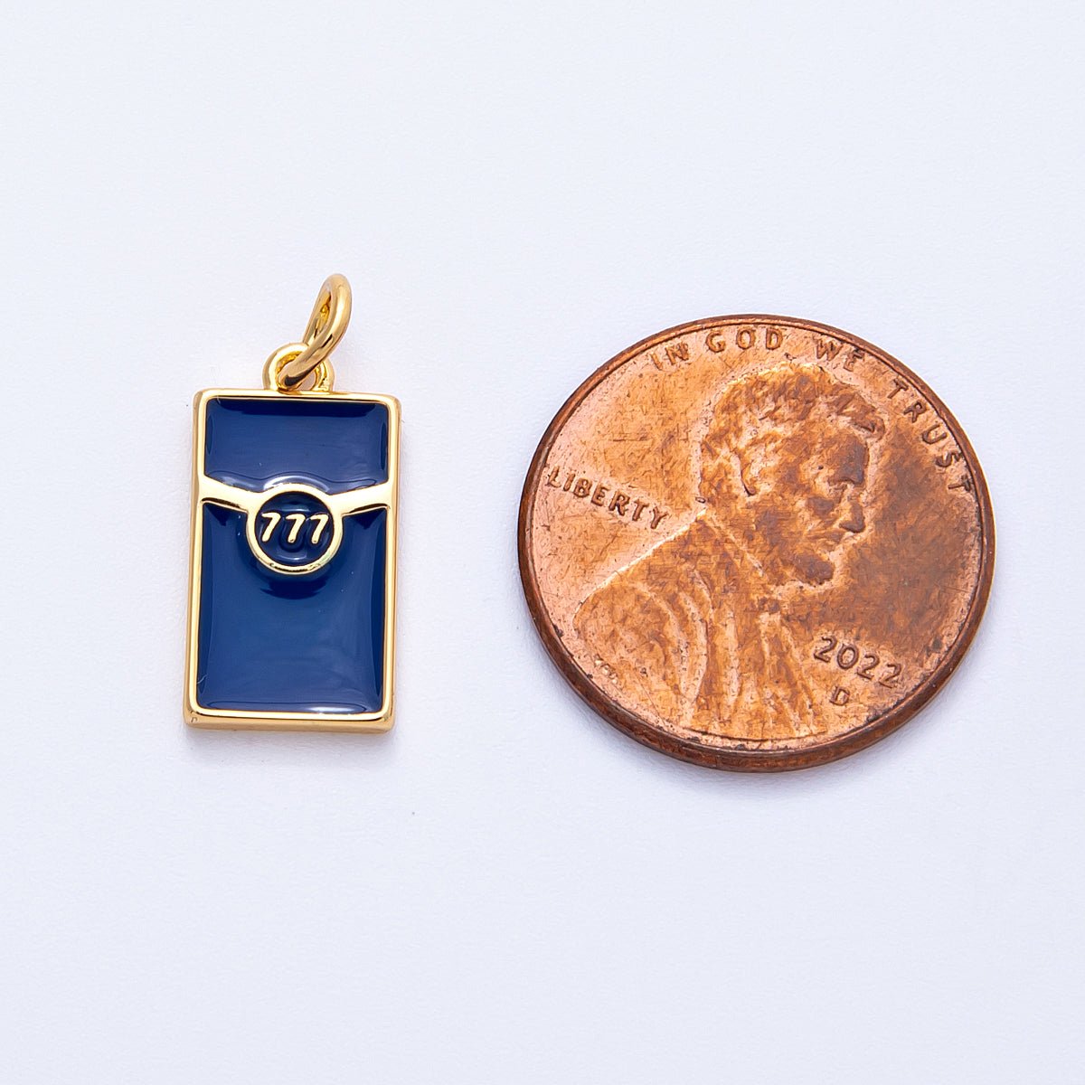 18K Gold Filled 16mm 777 Lucky Angel Number Blue Enamel Cigarette Charm | Charms-00346