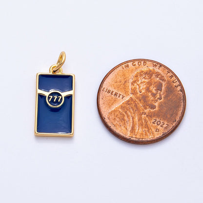 18K Gold Filled 16mm 777 Lucky Angel Number Blue Enamel Cigarette Charm | Charms-00346