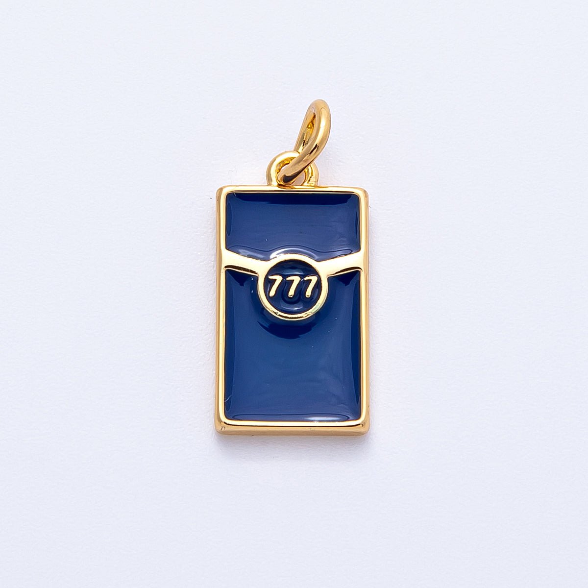 18K Gold Filled 16mm 777 Lucky Angel Number Blue Enamel Cigarette Charm | Charms-00346