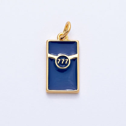 18K Gold Filled 16mm 777 Lucky Angel Number Blue Enamel Cigarette Charm | Charms-00346
