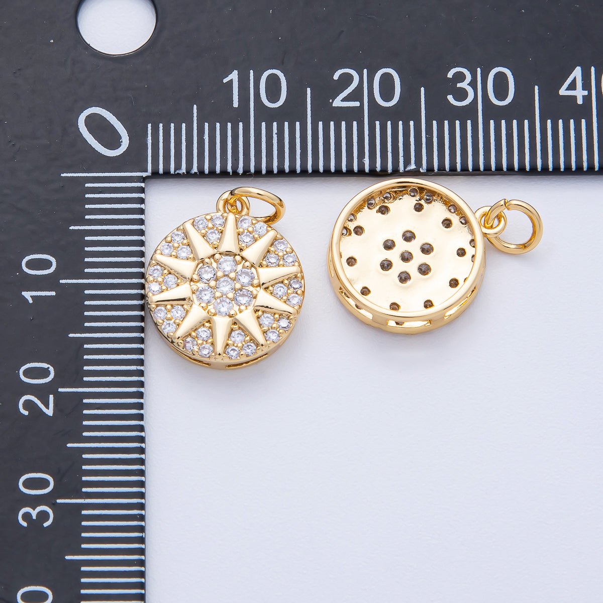 18K Gold Filled 16mm Celestial Sun Micro Paved CZ Round Charm | AK159