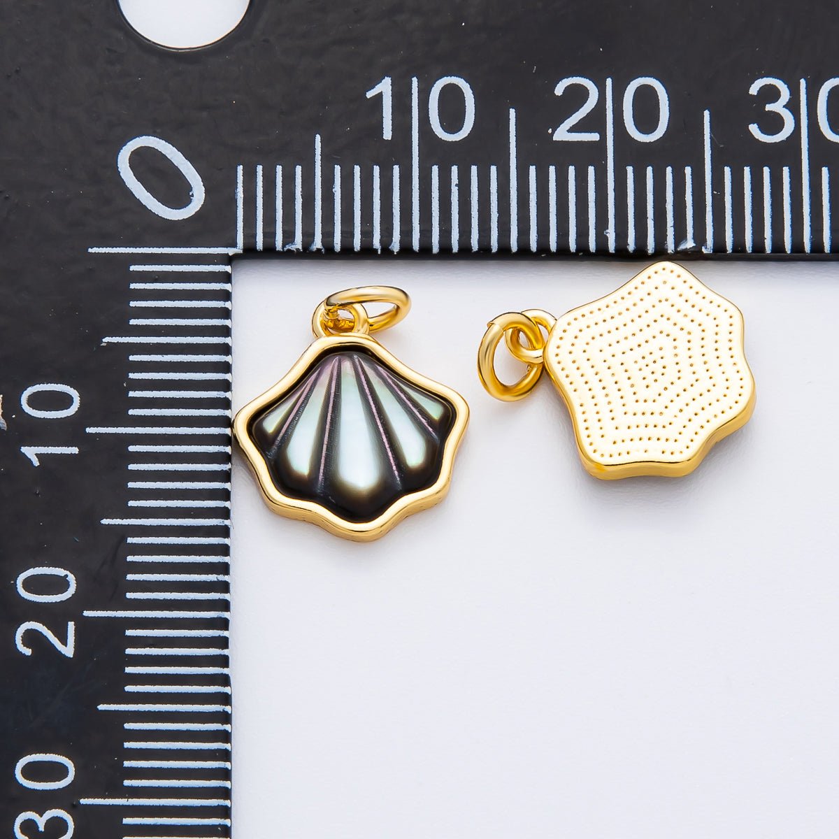 18K Gold Filled 16mm Abalone Gemstone Clam Shell Pearl Charm | AF1375