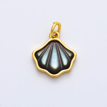 18K Gold Filled 16mm Abalone Gemstone Clam Shell Pearl Charm | AF1375