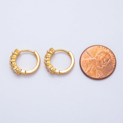 18K Gold Filled 16mm Clear Baguette CZ Geometric Bar Huggie | Earrings-00209