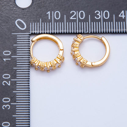 18K Gold Filled 16mm Clear Baguette CZ Geometric Bar Huggie | Earrings-00209