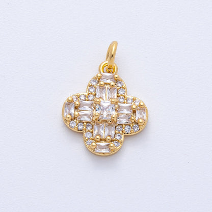 18K Gold Filled 16mm Clear Baguette Micro Paved CZ Clover Flower Charm | AK171