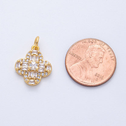 18K Gold Filled 16mm Clear Baguette Micro Paved CZ Clover Flower Charm | AK171
