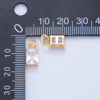 18K Gold Filled 16mm Clear Cubic CZ Rectangle Padlock Charm | AF804