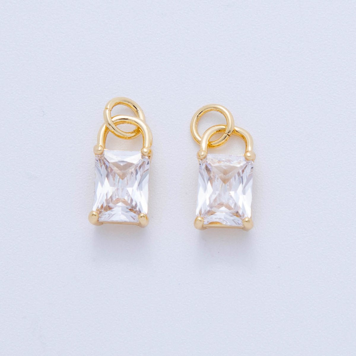 18K Gold Filled 16mm Clear Cubic CZ Rectangle Padlock Charm | AF804