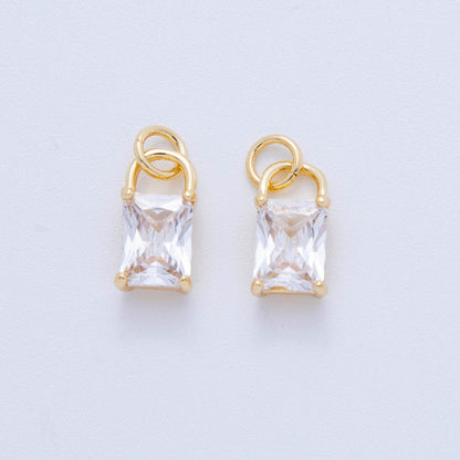 18K Gold Filled 16mm Clear Cubic CZ Rectangle Padlock Charm | AF804